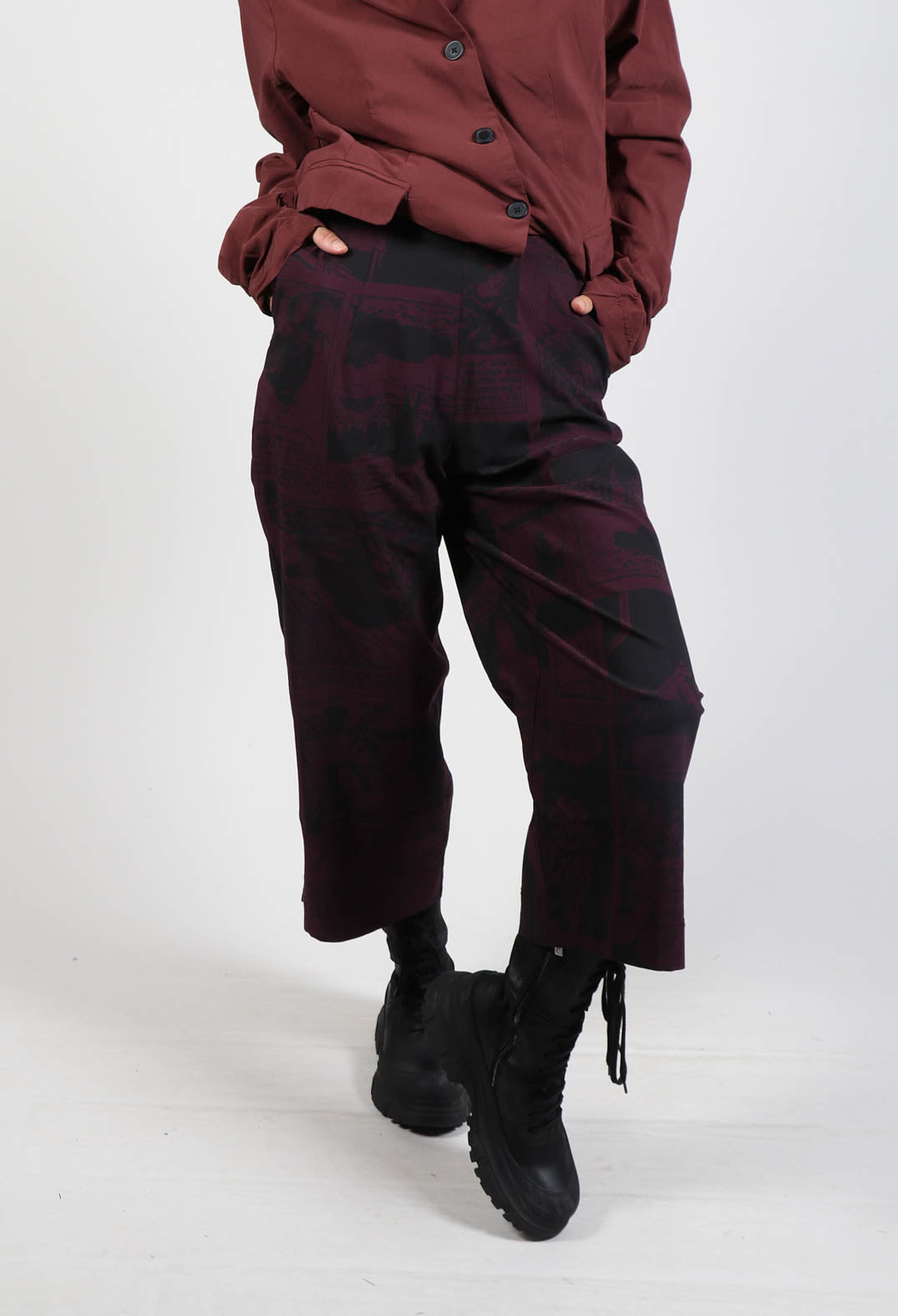 Pull On Straight Leg Trousers in Ruby Comic