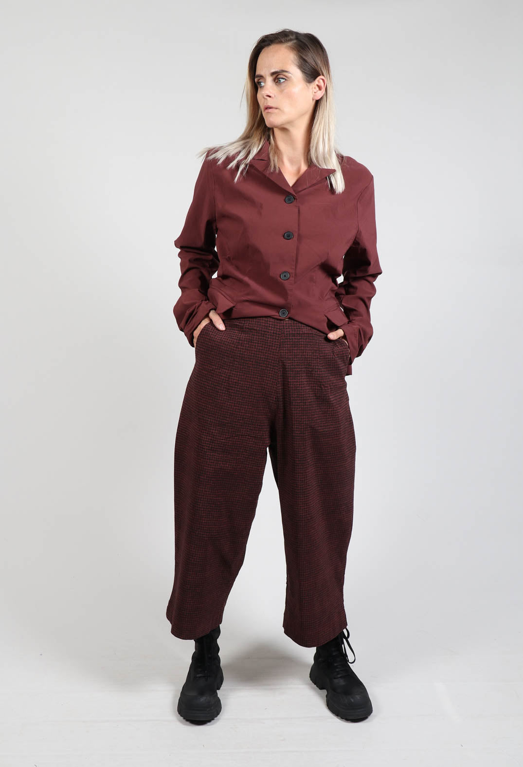 Pull On Straight Leg Trousers in Wood Print