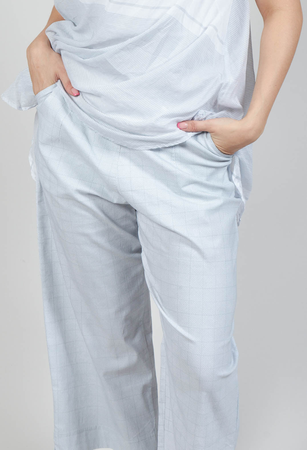Pull On Wide Leg Trousers in Grey Print
