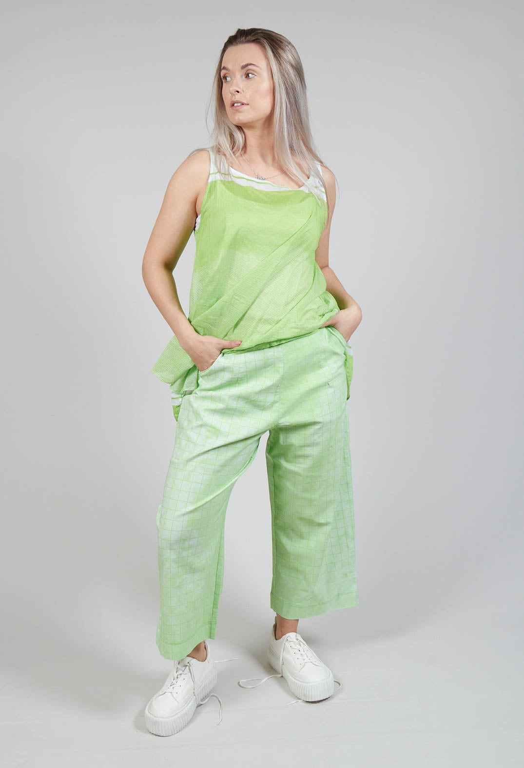 Pull On Wide Leg Trousers in Lime Print