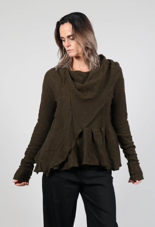 Pullover With Ascot Neck Detail in Khaki