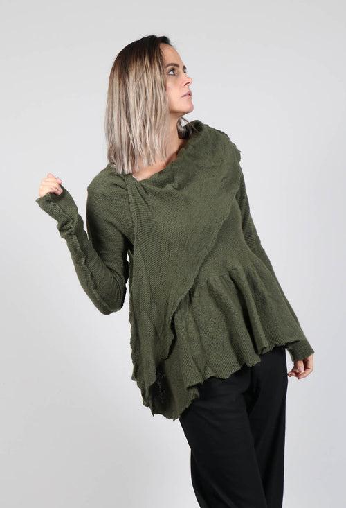 Pullover With Ascot Neck Detail in Olive