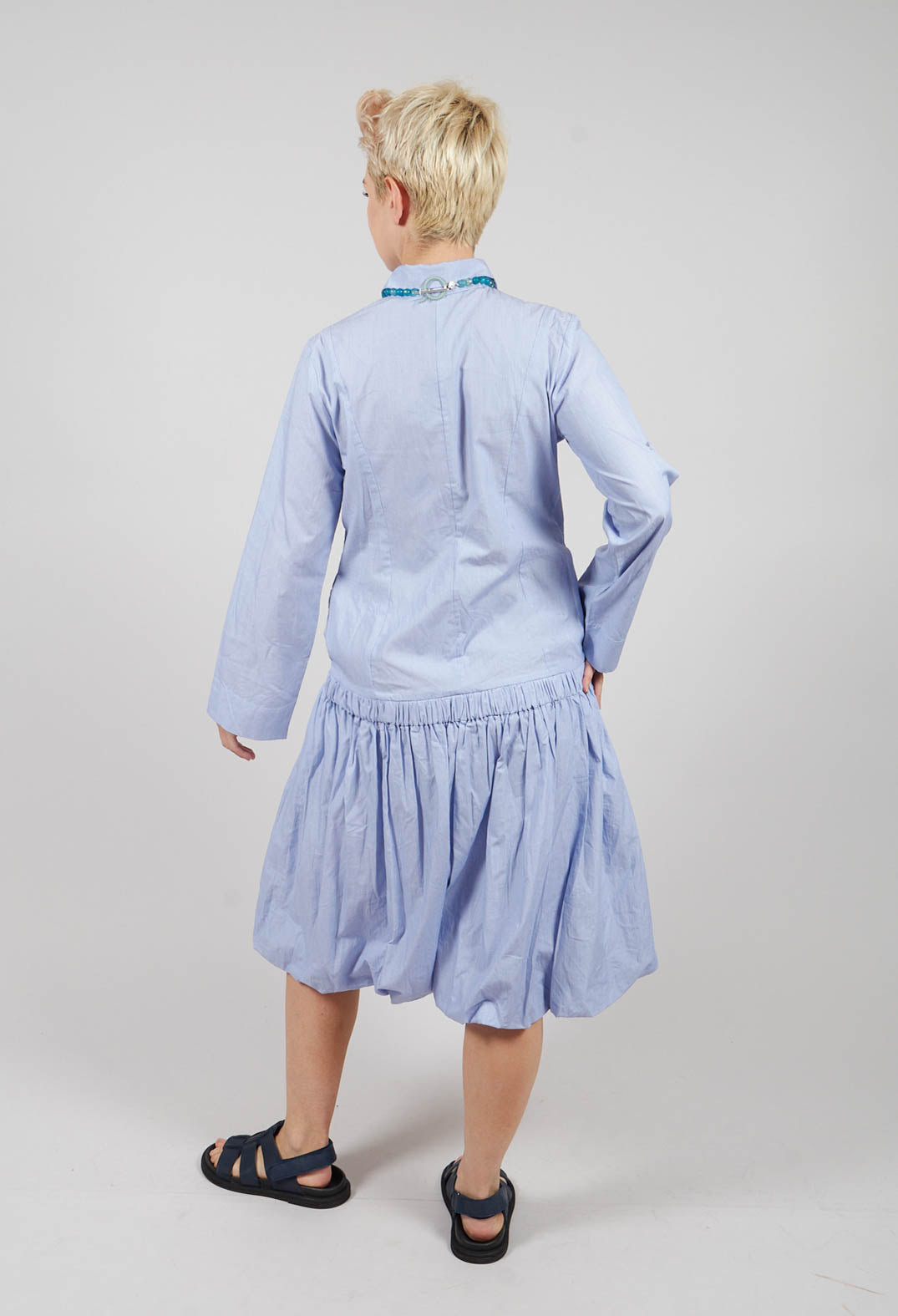 Tulip Dress with Drop Waist in Blue Pinstripe