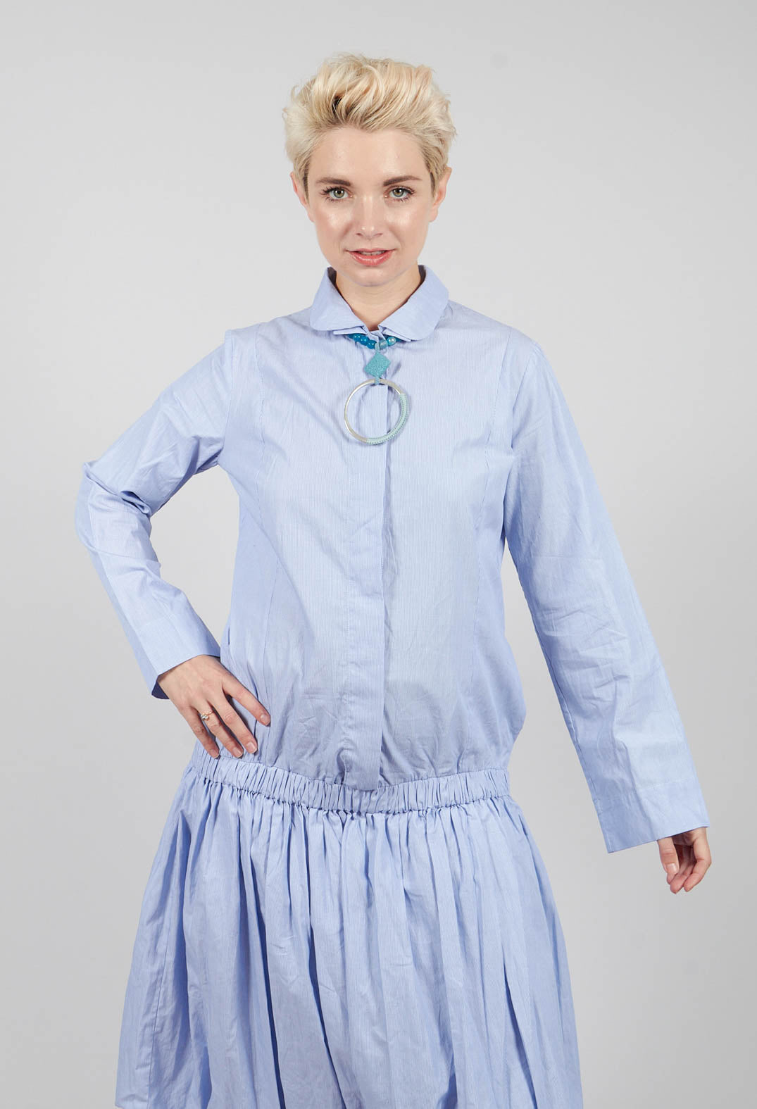 Tulip Dress with Drop Waist in Blue Pinstripe
