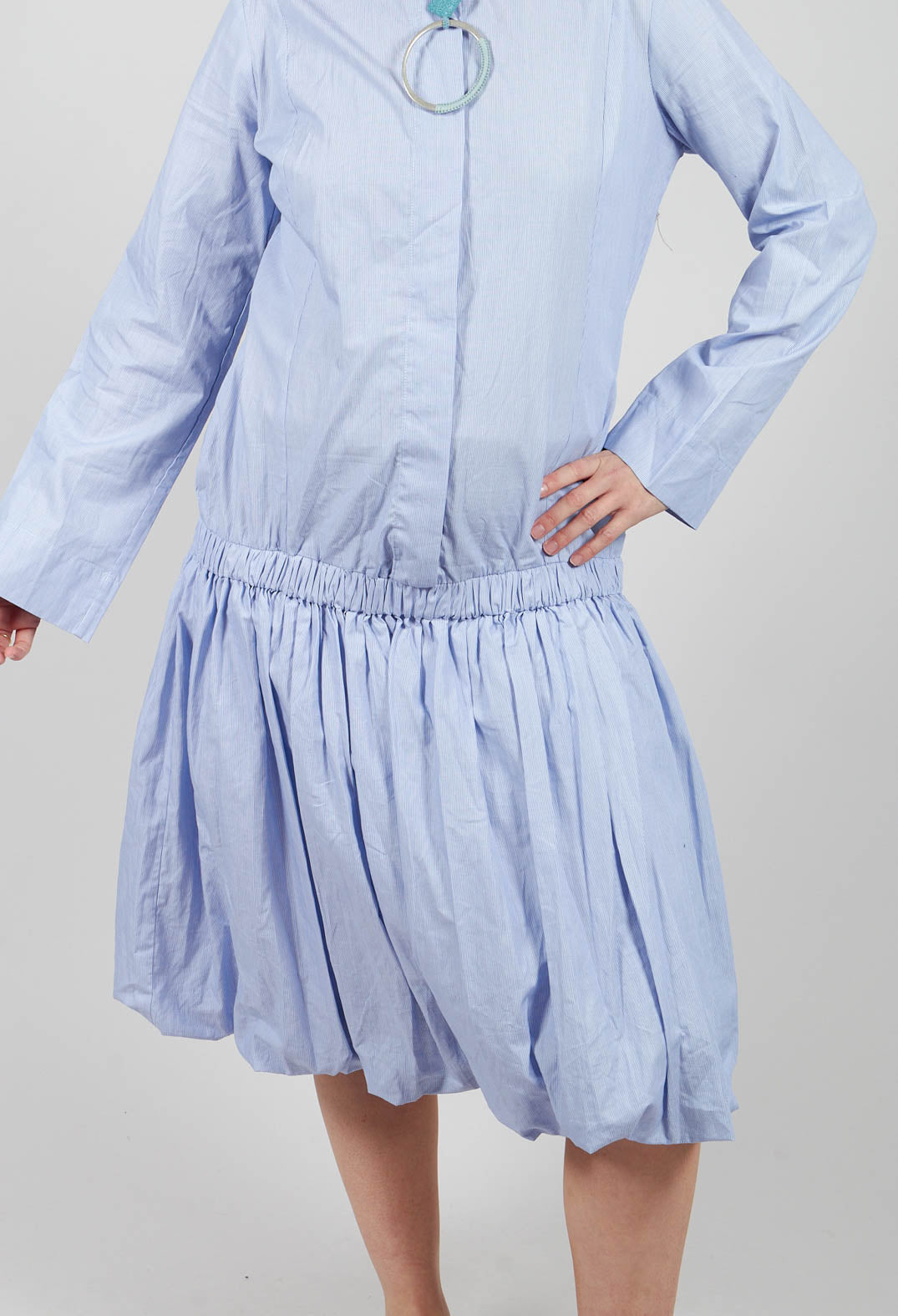 Tulip Dress with Drop Waist in Blue Pinstripe