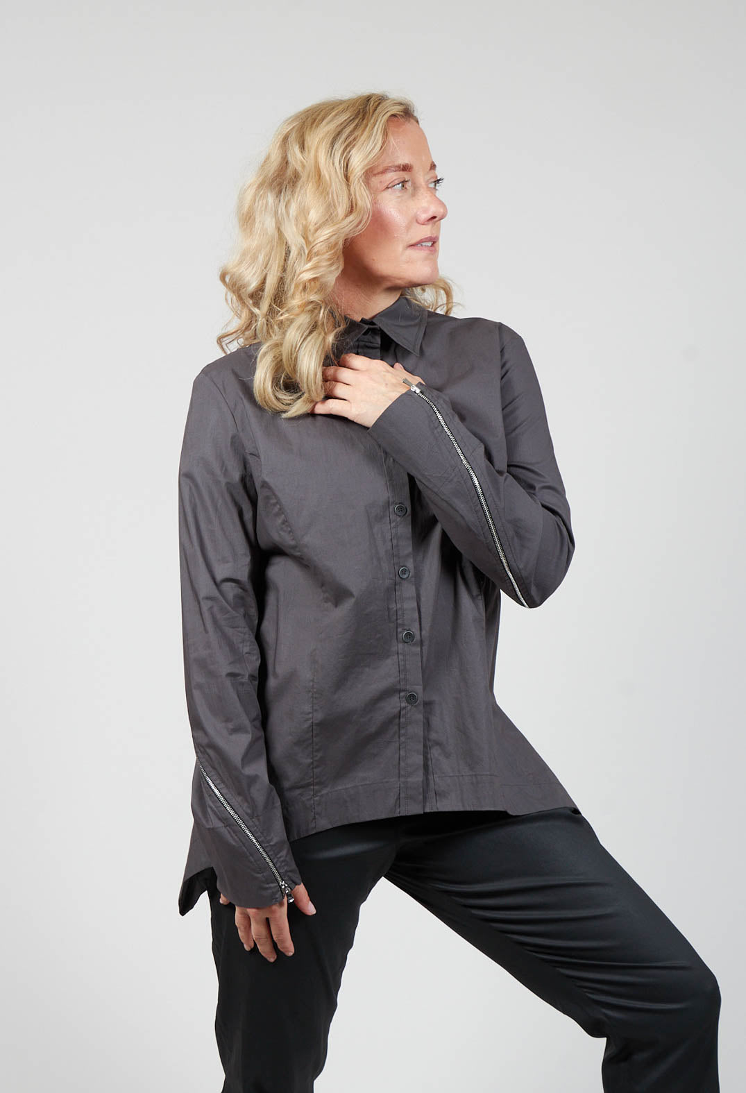 Asymmetric Blouse with Button Front in Grey