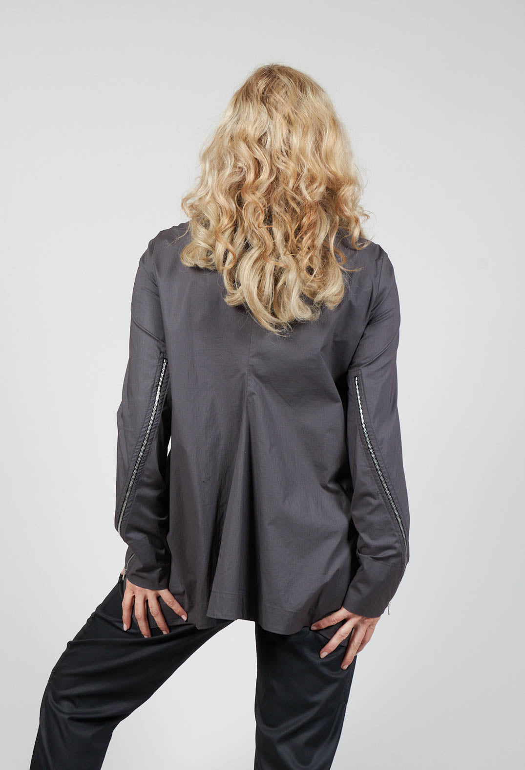 Asymmetric Blouse with Button Front in Grey