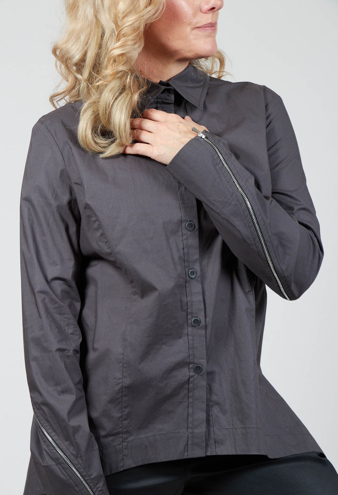Asymmetric Blouse with Button Front in Grey