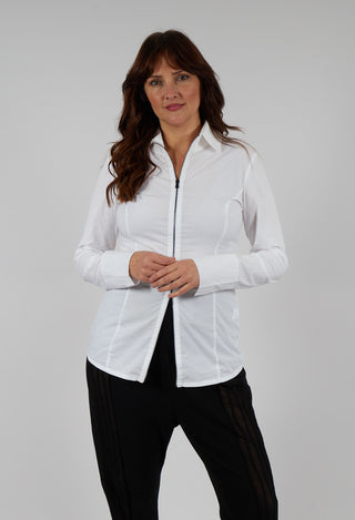 Long Sleeved Blouse with Zip Detail in White