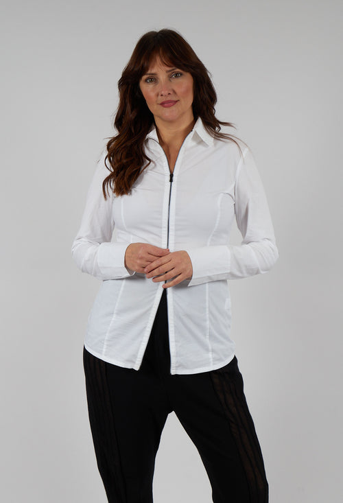 Long Sleeved Blouse with Zip Detail in White