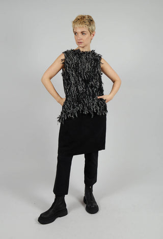 Sleeveless Dress with Wool Texture in Black Mix