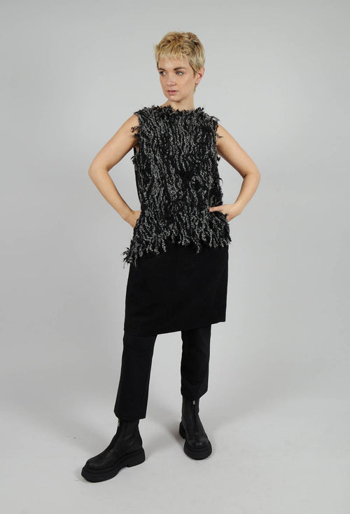 Sleeveless Dress with Wool Texture in Black Mix