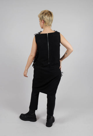 Sleeveless Dress with Wool Texture in Black Mix