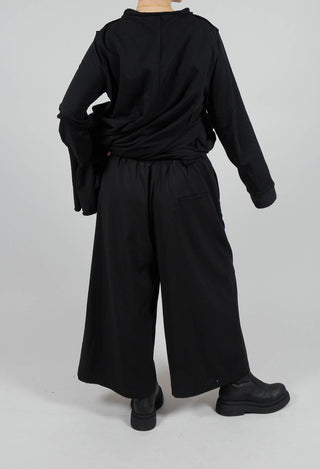 Wide Fit Trousers with Elasticated Waist in Black