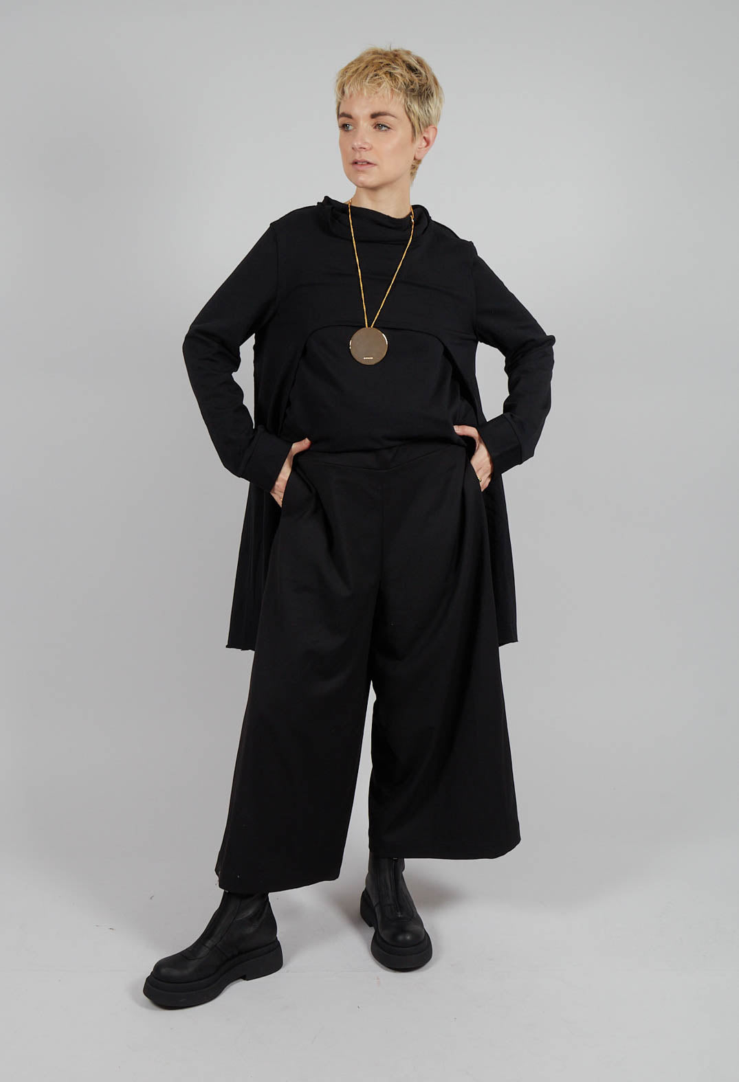 Wide Fit Trousers with Elasticated Waist in Black