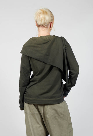 Raw Hemmed Tie Neck Pullover in Olive Cloud
