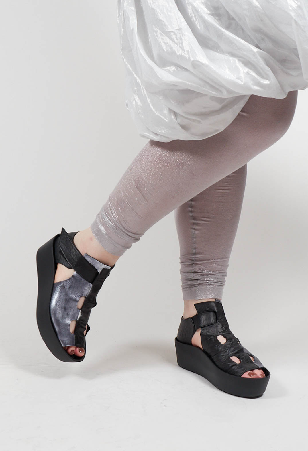 Raya Platform Sole Sandals in Black Silver