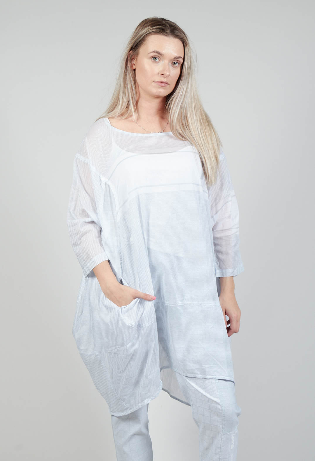 Relaxed Fit Cotton Top in Grey Print