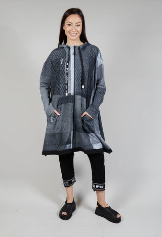 Relaxed Fit Hooded Coat in Black Print