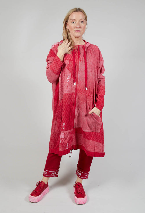 Relaxed Fit Hooded Coat in Chili Print