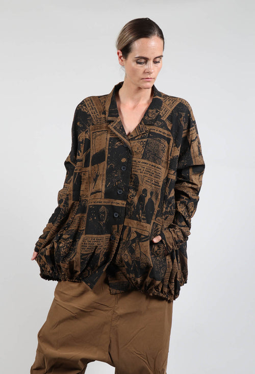 Relaxed Fit Jacket with Gathered Hem in Bronze Comic