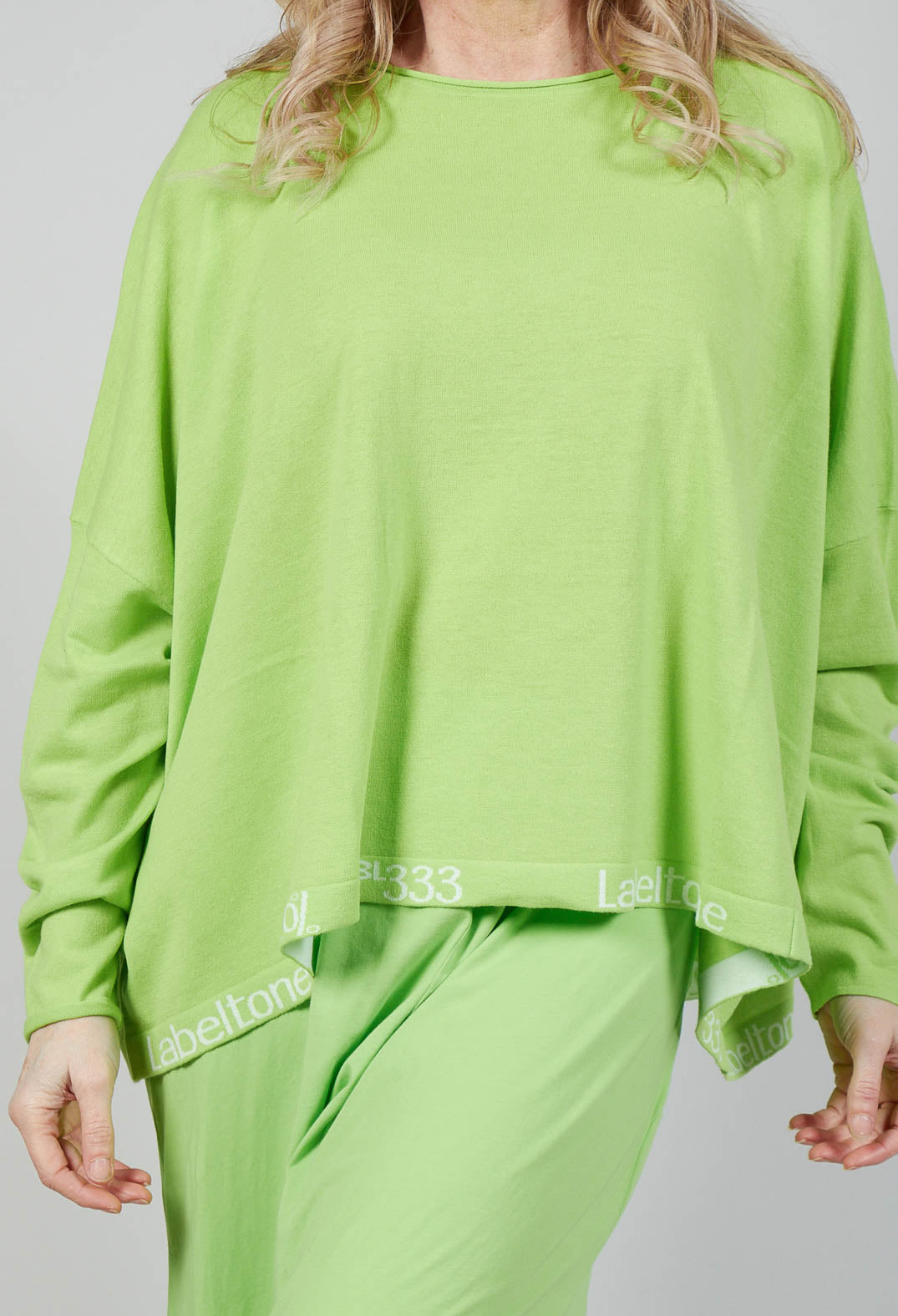 Relaxed Fit Long Sleeve Top in Lime Jacquard