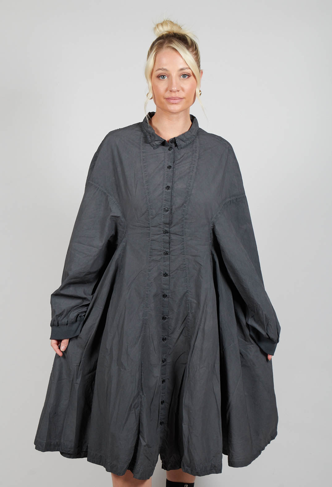 Relaxed Fit Shirt Dress in Coal Cloud