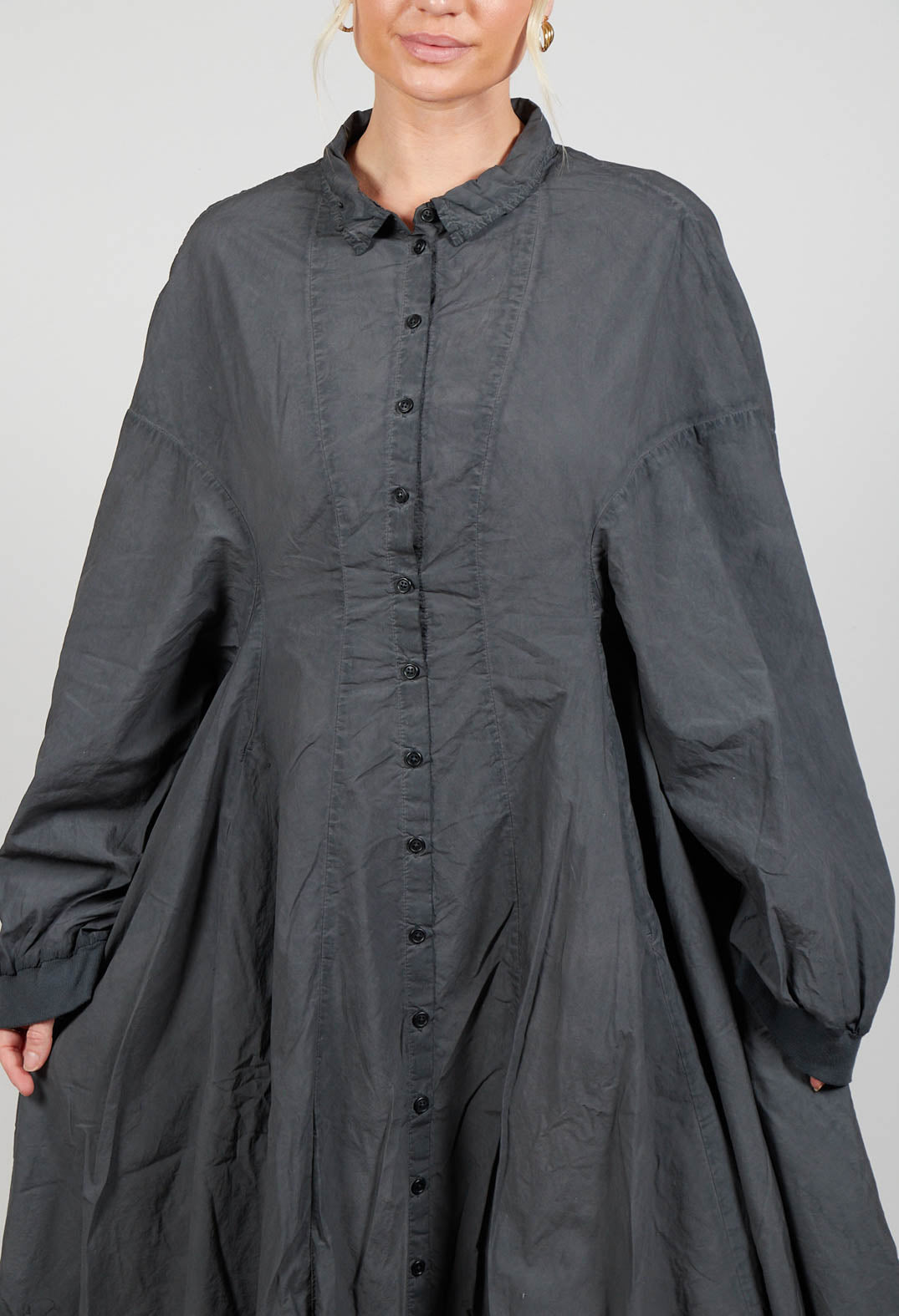 Relaxed Fit Shirt Dress in Coal Cloud
