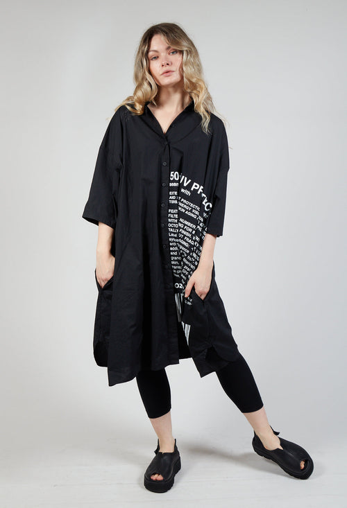 Relaxed Fit Shirt Dress with Lettering Motif in Black Print
