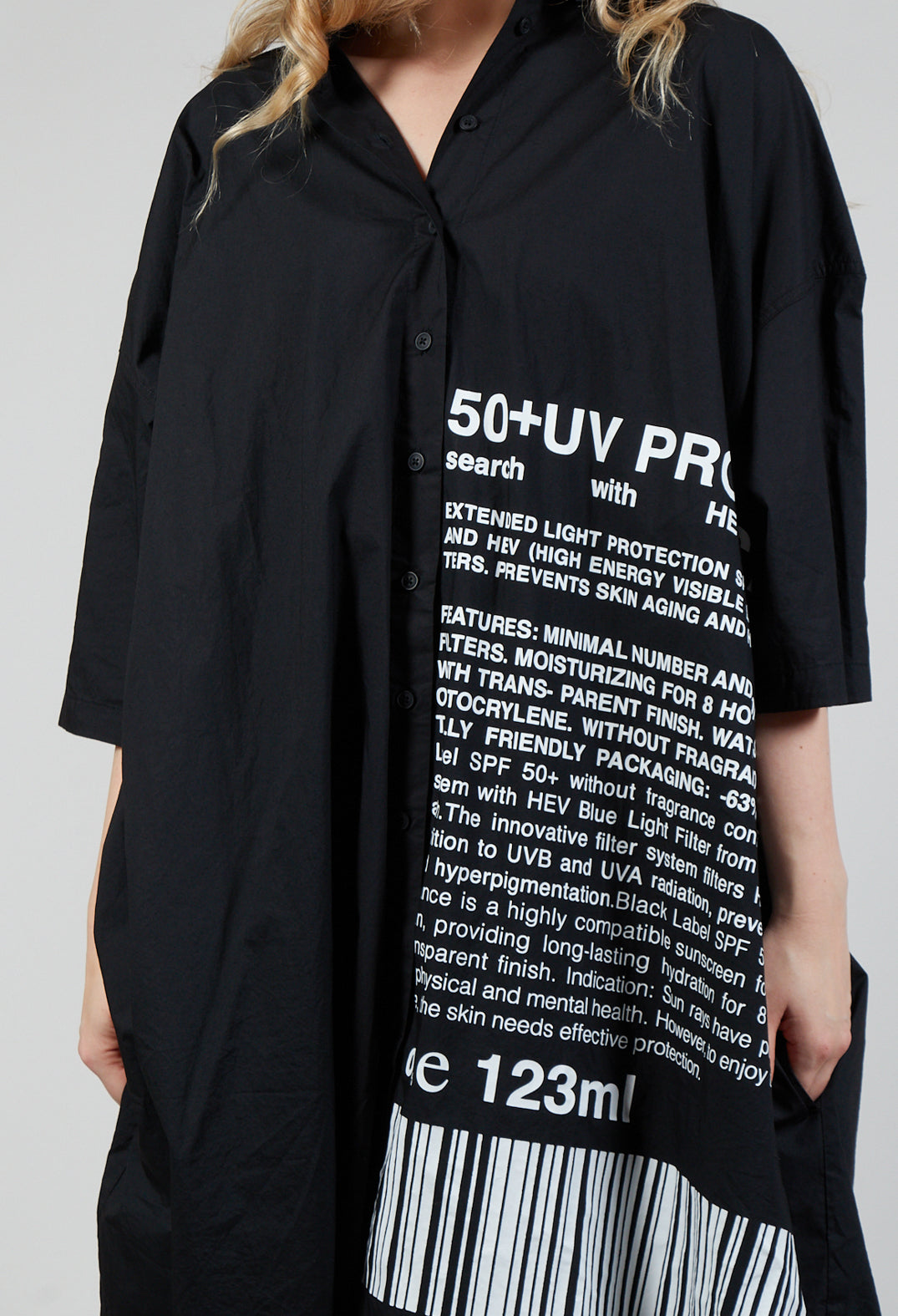 Relaxed Fit Shirt Dress with Lettering Motif in Black Print