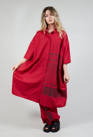Relaxed Fit Shirt Dress with Lettering Motif in Chili Print