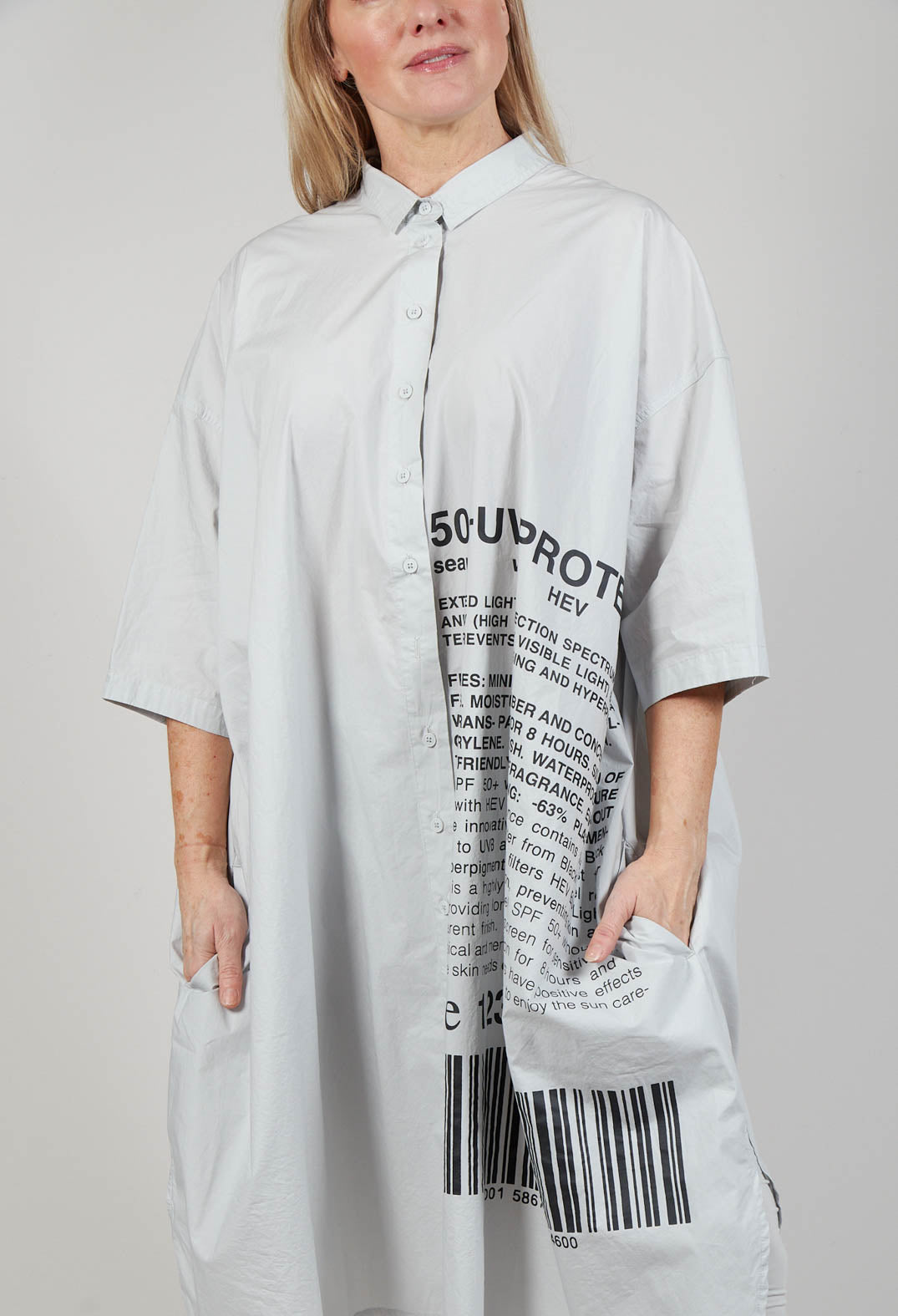 Relaxed Fit Shirt Dress with Lettering Motif in Grey Print