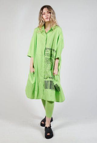 Relaxed Fit Shirt Dress with Lettering Motif in Lime Print