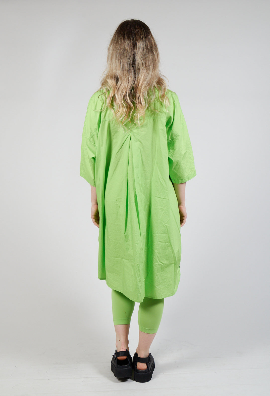 Relaxed Fit Shirt Dress with Lettering Motif in Lime Print