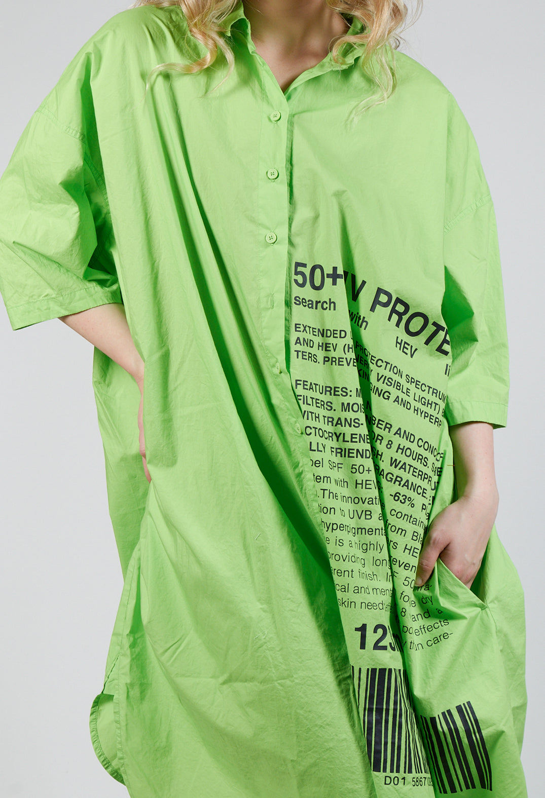 Relaxed Fit Shirt Dress with Lettering Motif in Lime Print