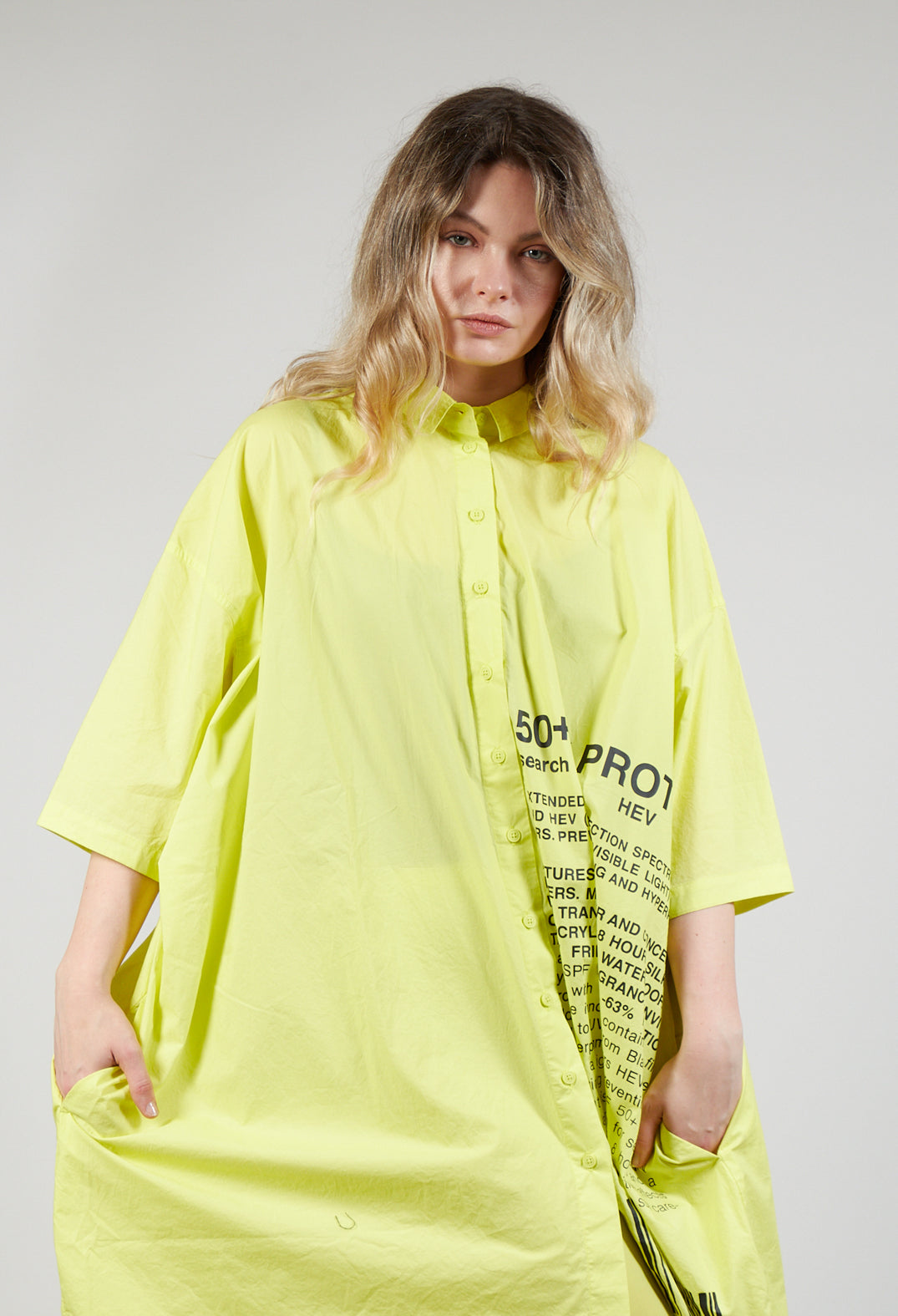 Relaxed Fit Shirt Dress with Lettering Motif in Sun Print