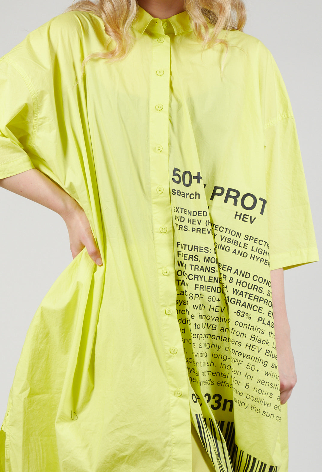 Relaxed Fit Shirt Dress with Lettering Motif in Sun Print