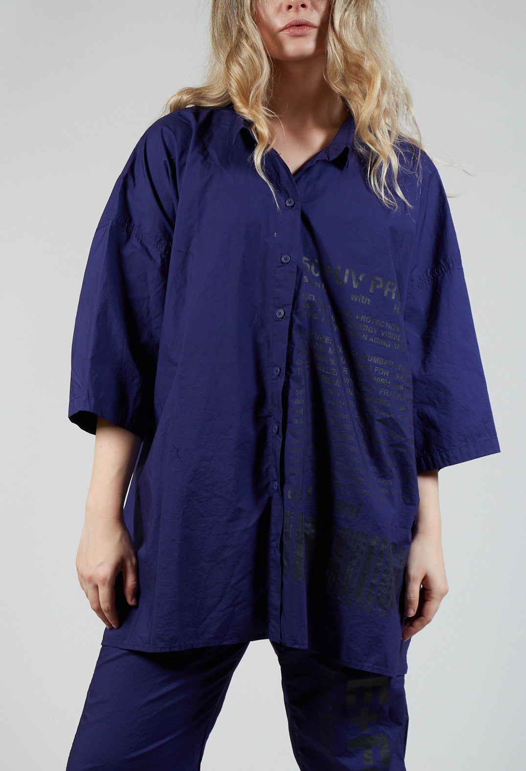 Relaxed Fit Shirt with Lettering Motif in Azur Print
