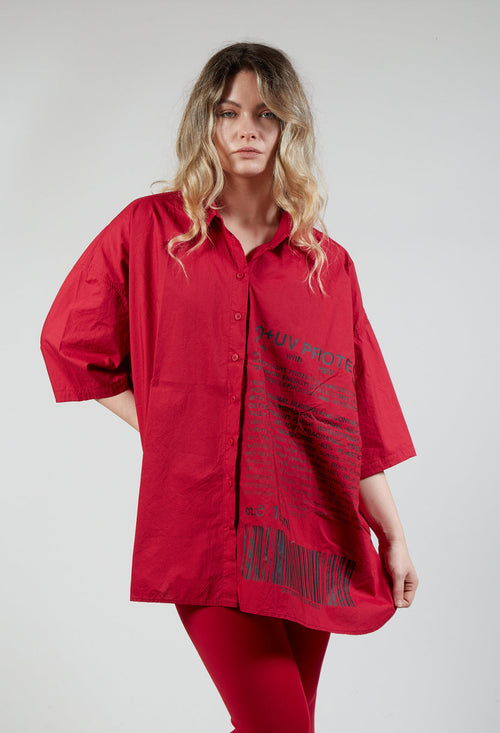 Relaxed Fit Shirt with Lettering Motif in Chili Print