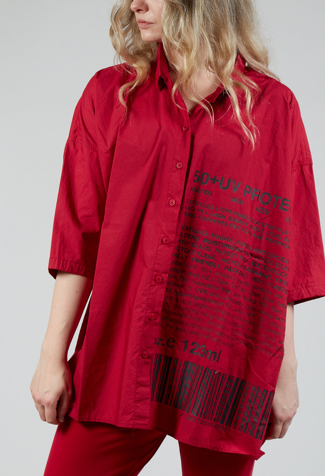 Relaxed Fit Shirt with Lettering Motif in Chili Print