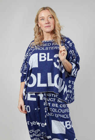 Relaxed Fit Top with Large Lettering in Azur Print