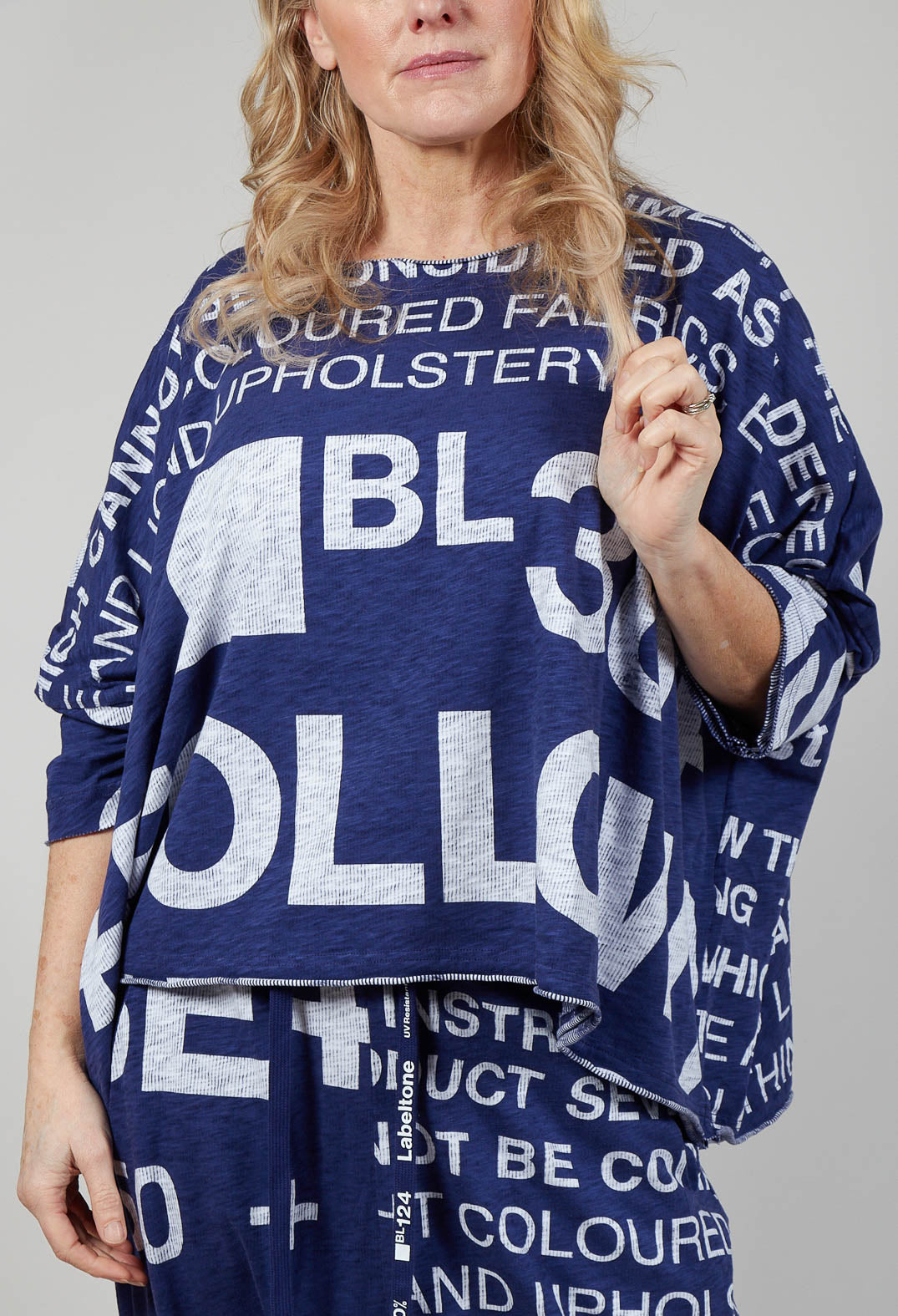Relaxed Fit Top with Large Lettering in Azur Print