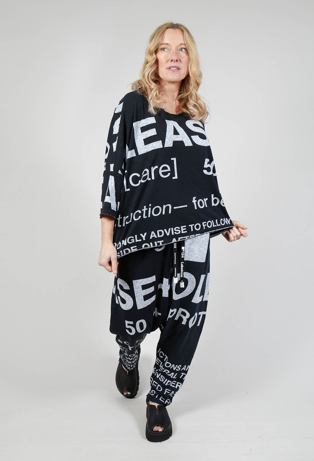 Relaxed Fit Top with Large Lettering in Black Print