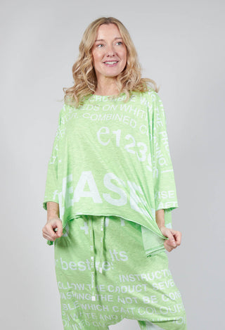 Relaxed Fit Top with Large Lettering in Lime Print