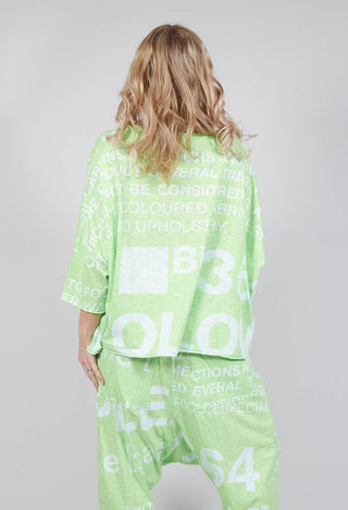 Relaxed Fit Top with Large Lettering in Lime Print