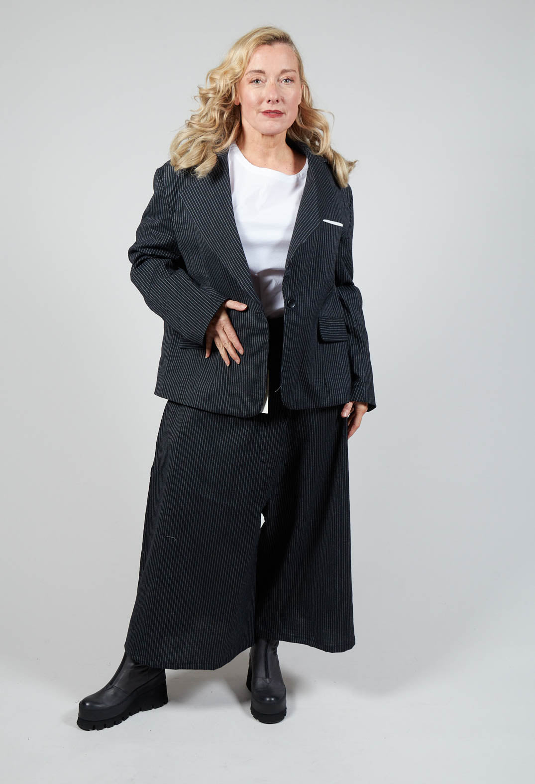 Relaxed Pinstripe Blazer in Black