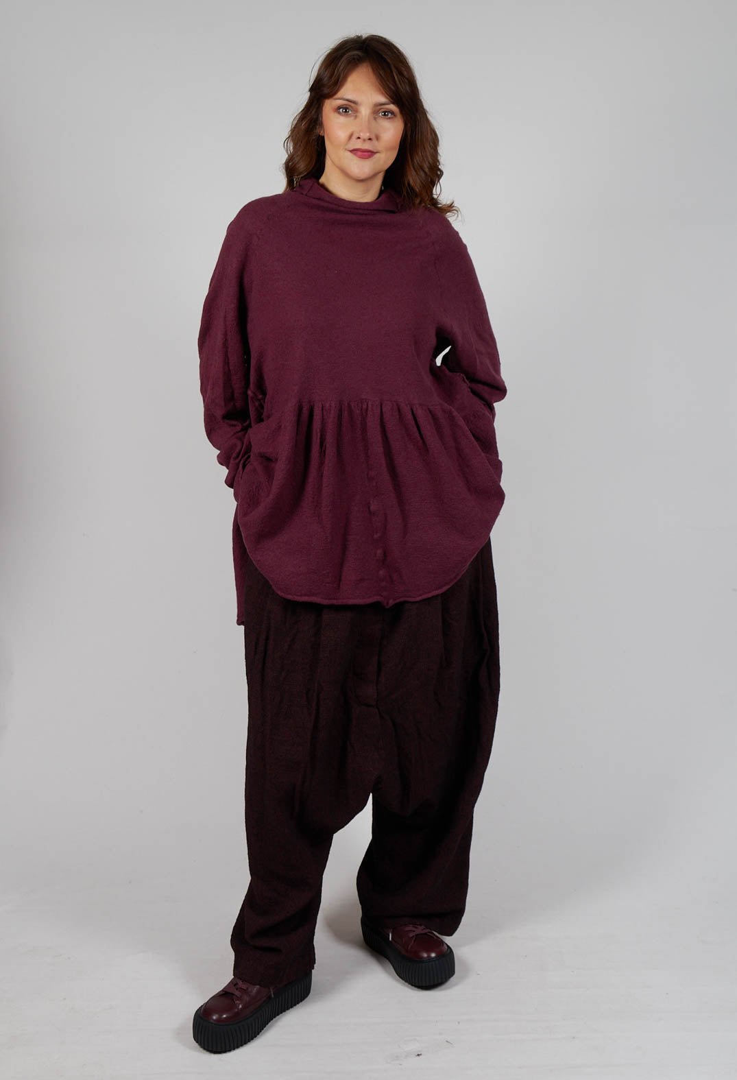 Relaxed Pleat Jumper in Merlot