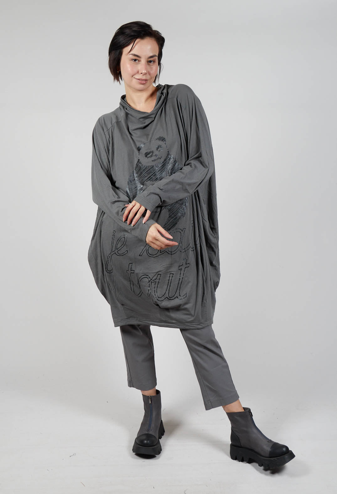Relaxed Tunic Dress with Motif in Rock Shiny Print