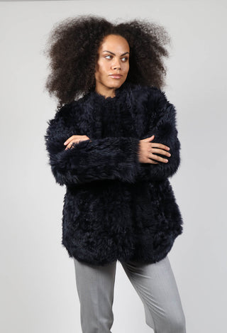 Reversible Shearling Coat with Fur Lining in Night Sky Navy