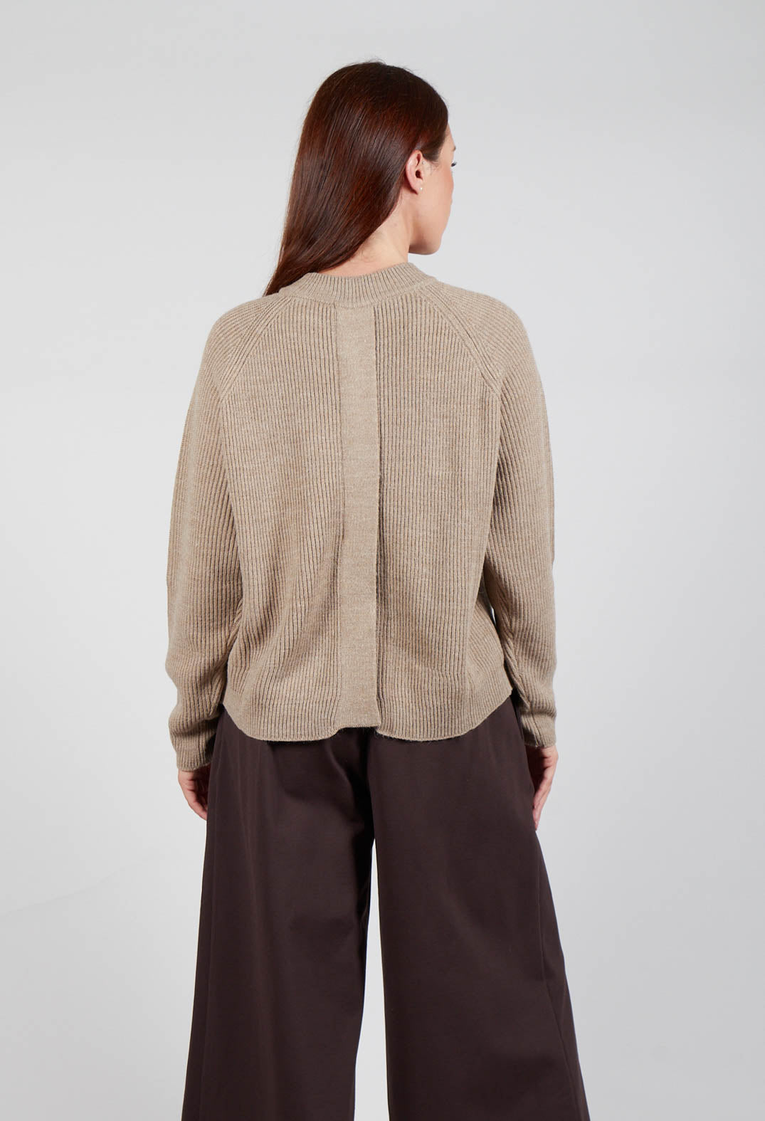 Ribbed Knit Jumper with Feature Pocket in Visone and Camel